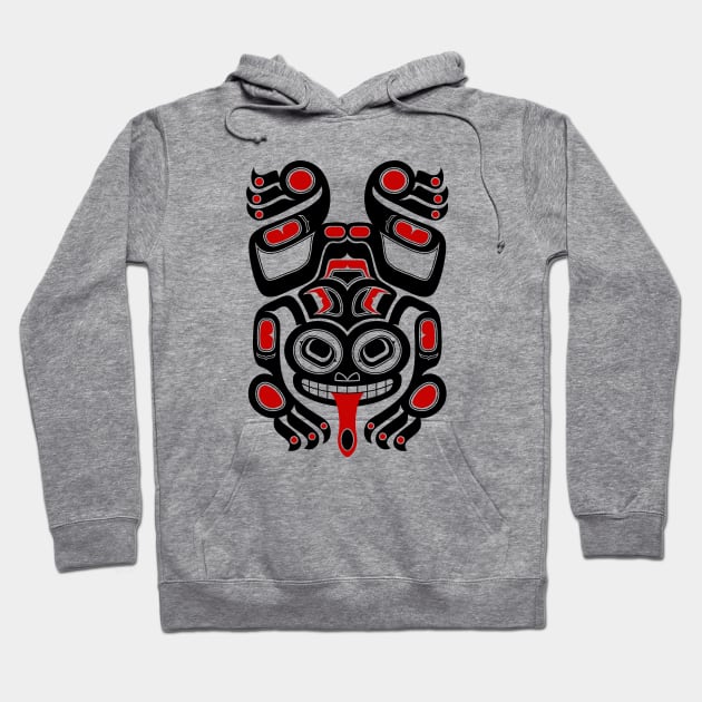 Red and Black Haida Spirit Tree Frog Hoodie by jeffbartels